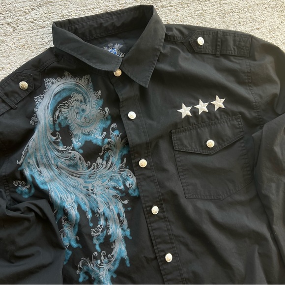 Affliction Black‎ Label Y2K Grunge Long Sleeve Button Down Cyber Shirt Graphic - Picture 6 of 8